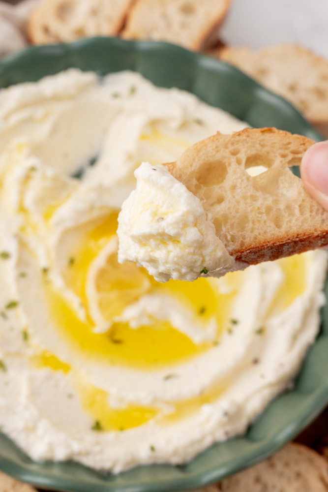 Whipped ricotta dip on a cracker