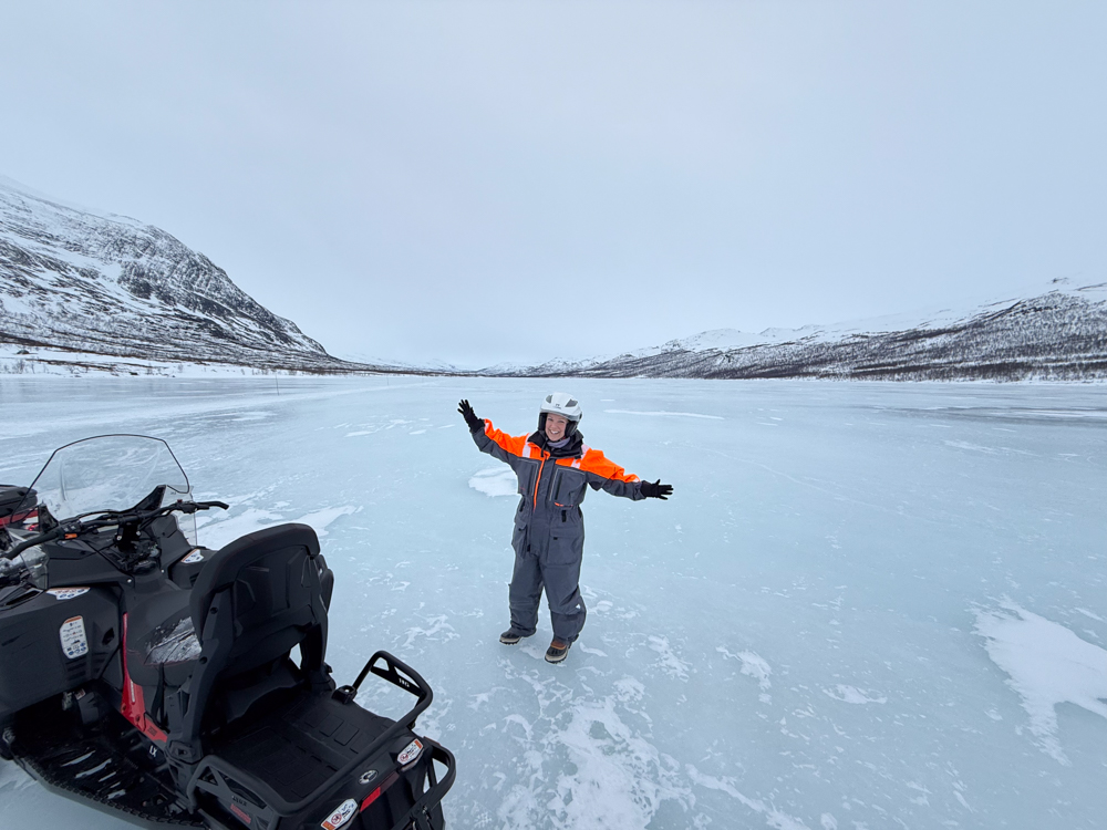 Rachelle standing on a frozen lake