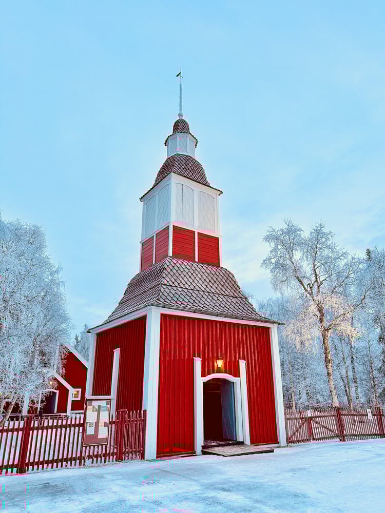 Traditional red church building in Kiruna