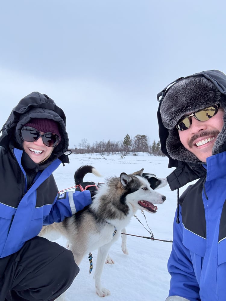 Rachelle and Pete with sled dogs