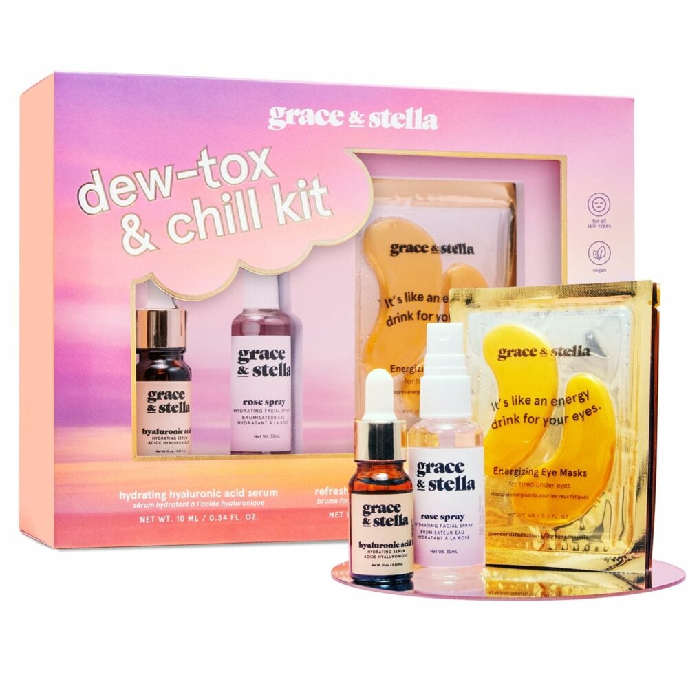 grace and Stella dew-toe and chill kit including rose spray and eye patches
