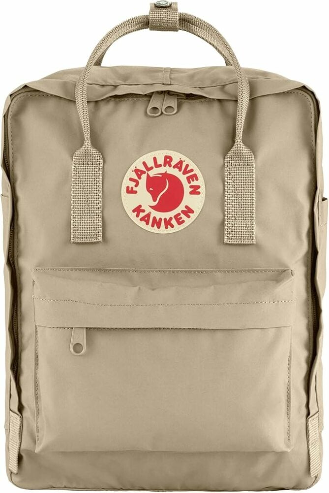 tan backpack with easy carry handles on top for travel essentials
