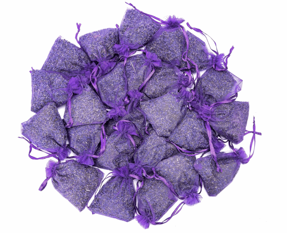 travel essentials showing a round bundle of lavender sachets