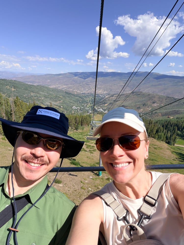 Pete and Rachelle on a chairlift