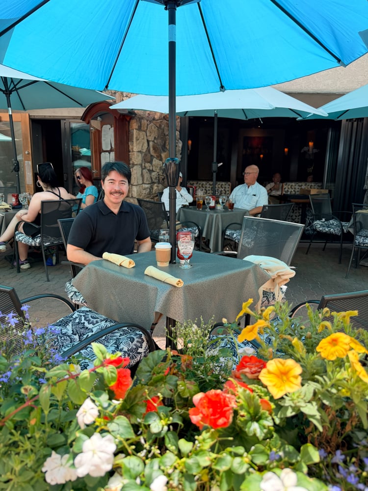 Pete sitting a table at The Golden Eagle Inn