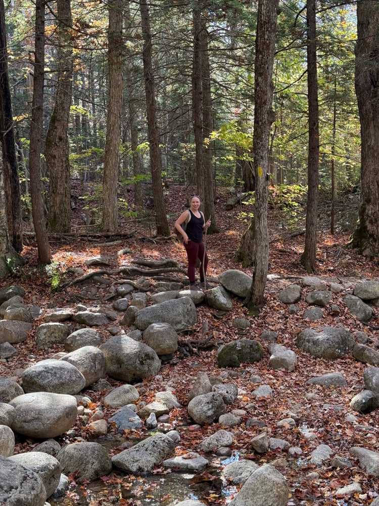 rachelle on a rocky stone path