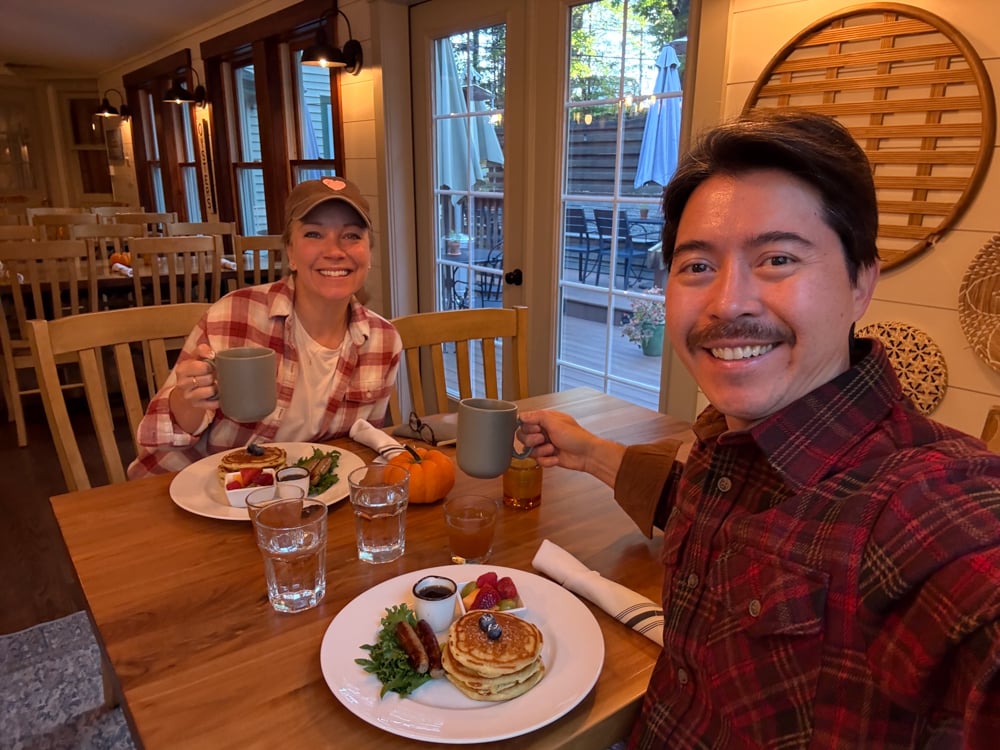 Rachelle and Pete at breakfast at Squam Lake Inn
