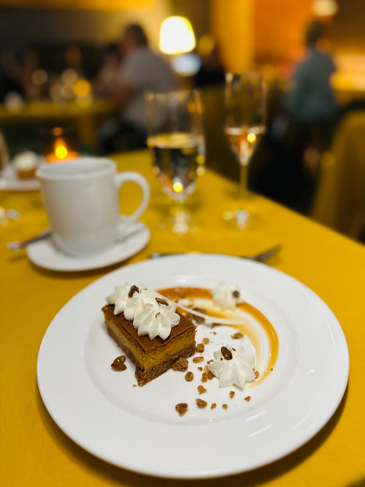 pumpkin cheesecake dessert at Bretton Woods full moon dinner