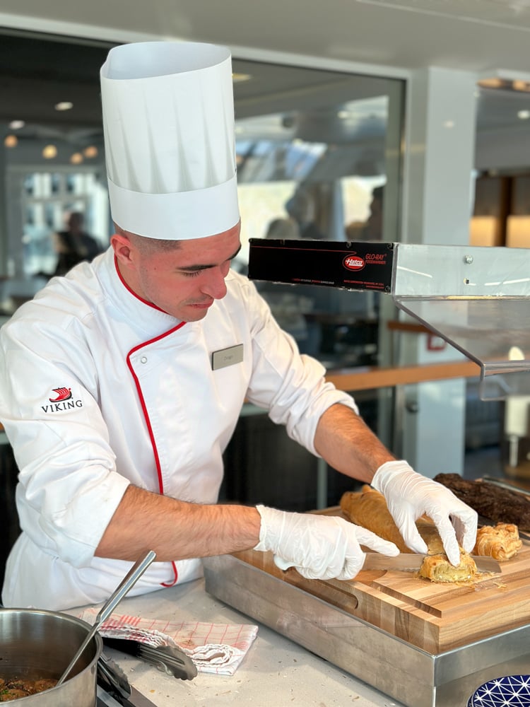 Chef preparing food on board Viking river cruise